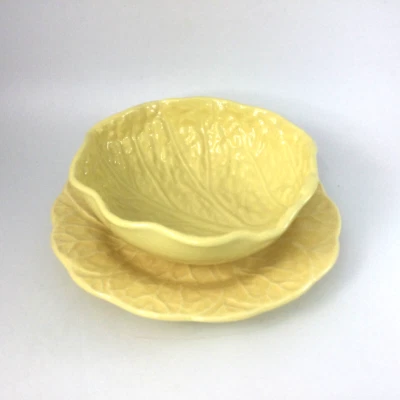 Набор керамических тарелок и чаш дизайн листьев желтой капусты Португалия ЧИТАЙТЕ - Изображение 1 из 4