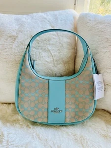 Bolso de Hombro Coach Carmen Nuevo con Etiquetas en Cuero Jacquard Desteñido Azul Lona - Imagen 1 de 10