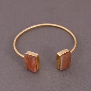 Unique Handcrafted 18k Gold Plated Natural Sunstone Bangle For Mothers Day Gift - Picture 1 of 4