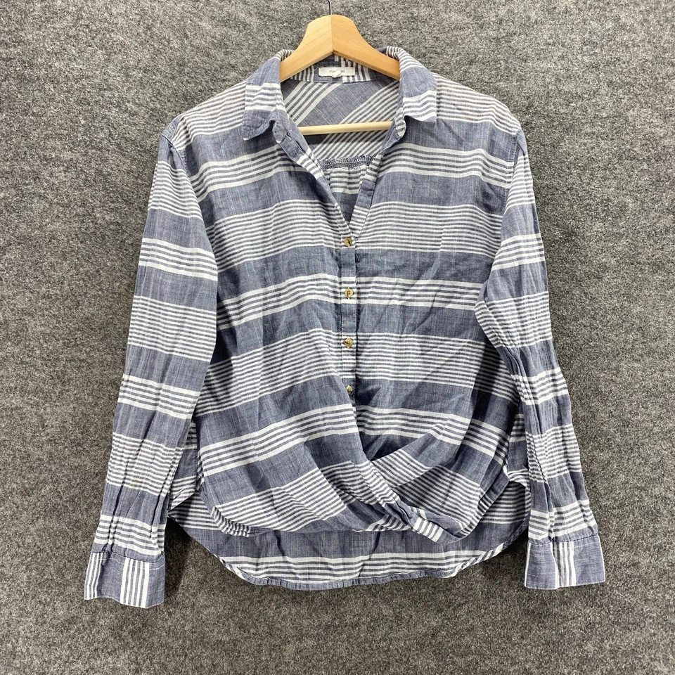Camisa Maurices Mujer S Pequeña Gris Rayas Cuello Abotonado Manga Larga Algodón Foto 1 de 4