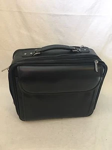 Black Leather Computer Travel Bag, Carry Case Briefcase Computer Carry On - Picture 1 of 7