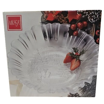 Cuenco de vidrio esmerilado Mikasa Winter Dreams 10,75" Alemania decoración navideña NUEVO Foto 1 de 4