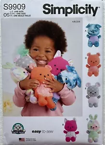 Simplicity Pattern S9909 9" Plush Puppy, Kitten, Bunny, Bear, Mouse Easy - Picture 1 of 2