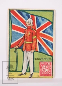 Spanish Chocolate Trading Card Flag, Soldier & Stamp - England - L. Mallafré - Bild 1 von 2