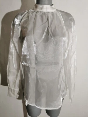 Bluse Choffon Optik Weiß Gr M Glanz langarm edel 4/50 Neu - Bild 1 von 2