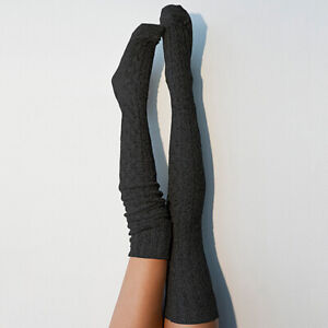 Womens Thicken Knitted Leggings Stocking Solid Color Over Knee Thigh High Socks