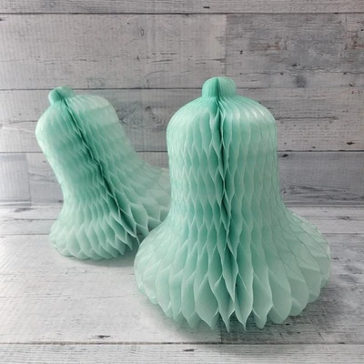 Campanas de papel de seda acordeón de panal de 9" verde azulado vintage (2) Dinamarca  Foto 1 de 4