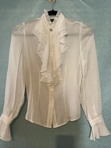ZARA Womens Ruffle Front Button Down Blouse Size XS White - Picture 1 of 5