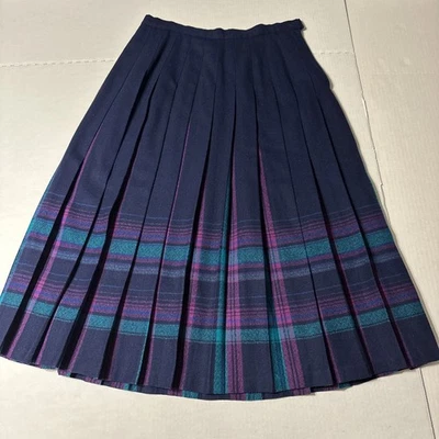 Women’s Vintage Pendleton Purple Green & Blue Plaid Pleated Skirt Size 12 - Image 1 of 4