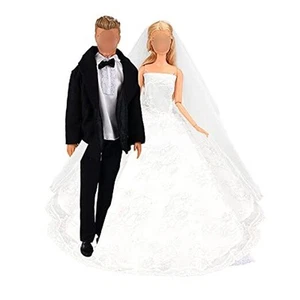 Wedding Set White Wedding Dress with Veil and Formal Suit Outfit for Boy & - Picture 1 of 8
