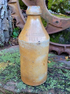 1854 Albert A.J. Botella antigua de gres cerveza refresco Gleason Milford MA con fecha - Imagen 1 de 11
