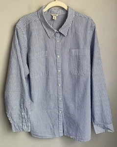LL Bean Blue Striped Seersucker Long Sleeve Button Up Blouse Plus Size 2X - Bild 1 von 8