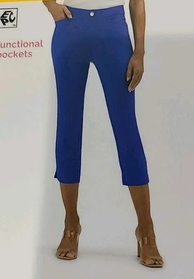 Nuevo con etiquetas Pantalón Capri Rafaella Para Mujer 23" Pull On Comfort Elastizado Azul Deslumbrante Talla 8 Foto 1 de 4