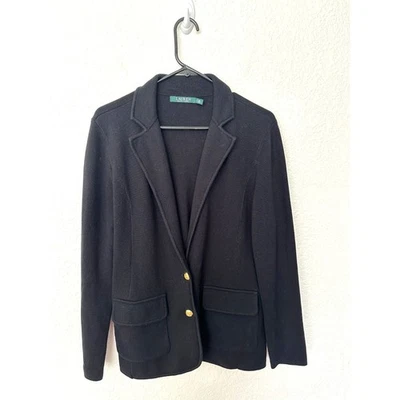 Blazer tejido de algodón con botones dorados negros calce clásico de Lauren Ralph Lauren para mujer M Foto 1 de 4