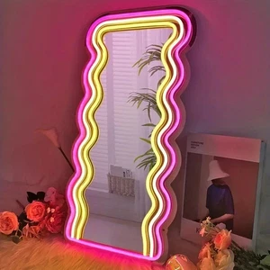 Insegna Neon Specchio Onda, Specchio a Lunga Lunghezza USB Alimentazione LED Insegna Luminosa Neon Regalo - Foto 1 di 7