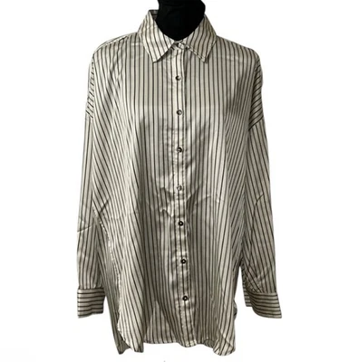 Camisa con botones a rayas blancas y negras Adrienne Landau Onyx (talla mediana) Foto 1 de 4