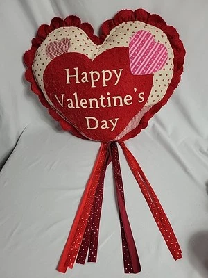 Vintage Valentine's Day  Pillow Handmade Felt Fabric Ribbon Large 33"X21" Sewn - Image 1 of 4