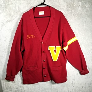 Vintage Bristol Herren Varsity Pullover Knopfleiste weinrot "V" Buchstabe Acryl Gr. 44/XL - Bild 1 von 12