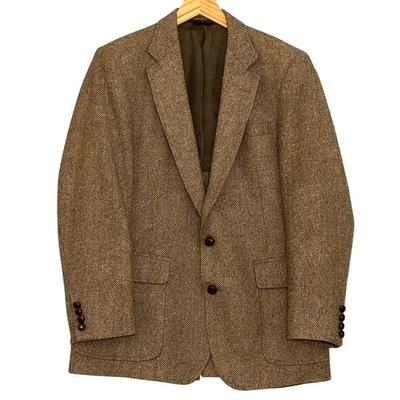 Chaqueta de Colección Tweed Para Hombres 40 Marrón Espiga Lana Pura Blazer EE. UU. Abrigo Deportivo Foto 1 de 4