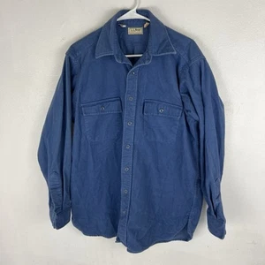 Vtg LL BEAN Mens Blue Chamois Cloth Shirt size Large (16.5) Blue made in USA - Picture 1 of 5