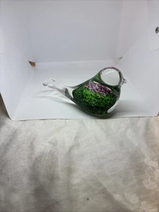 Hand Blown Art Glass Bird Green & Pink Speckled - Picture 1 of 6