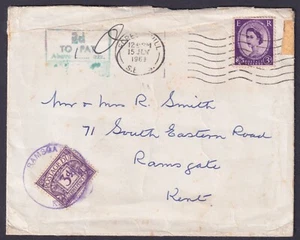 1961 POSTAGE DUE 3d TO PAY ABOVE 1 OZ Ramsgate Violet Rubber CDS Forest Hill CDS - Picture 1 of 2