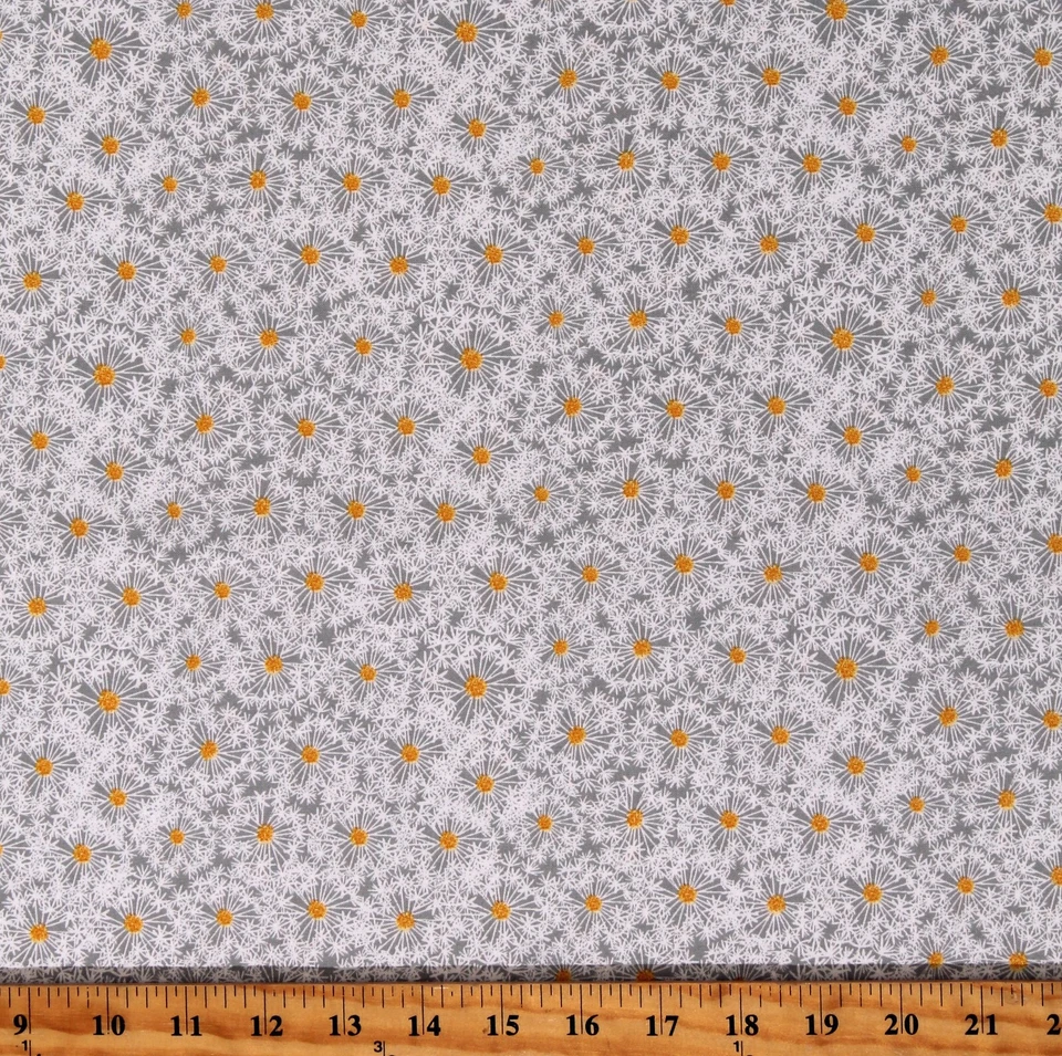 Cotton Dandelions Wishes Flowers Floral  Light Gray Fabric Print by Yard D384.58 - Image 1 of 1