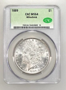 MORGAN SILVER DOLLAR 1889 CACG MS64 WITTER BRICK - Super PQ, Low Pop. SKN 9892 - Imagen 1 de 2