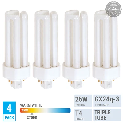 Pacote CF26DT PL-T 26W F26TBX lâmpadas de tubo triplo T4 4 pinos GX24q-3 2700K branco quente - Imagem 1 de 4