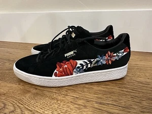 Puma Hyper Embelished Flower Black Suede Sneaker Shoes 36612401 Women's US 8.5 - Picture 1 of 13