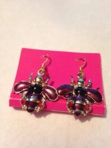 NEW HONEYBEE ENAMEL HOOK DANGLE EARRINGS BY BETSEY JOHNSON - Picture 1 of 6