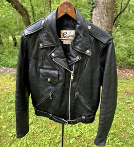 Vintage Bermans Womens Motorcycle Jacket L (12) Perfecto Black Leather Punk Rock - Picture 1 of 17