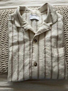 Old Navy Men Cream Tan Linen Blend Short Sleeve Button Down Camp Shirt Size Lg - Picture 1 of 6