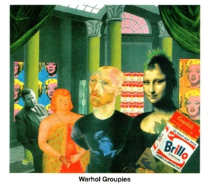 Warhol Groupies Collage Postal Elvis Van Gogh Punk Mona Lisa Marilyn Monroe - Imagen 1 de 3
