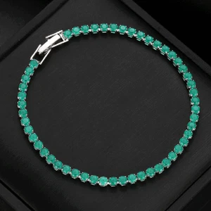 New 3MM Ultra Slim Holiday Women Jewelry Green Citrine Gemstone Silver Bracelets - Picture 1 of 7
