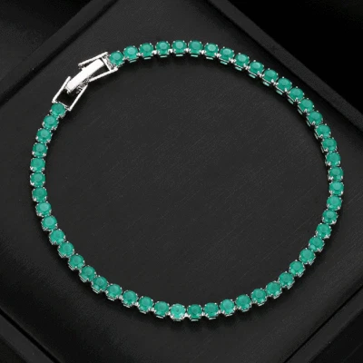 New 3MM Ultra Slim Holiday Women Jewelry Green Citrine Gemstone Silver Bracelets - Image 1 of 4