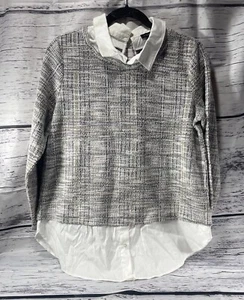 Ann Taylor Collared Sweater Womens Size Medium Twill Fabric Layered Long Sleeve - Picture 1 of 7