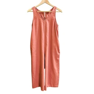 EASEL Wide Leg Romper Jumper Size M Linen Blend Apricot Lagenlook Goblincore - Picture 1 of 9