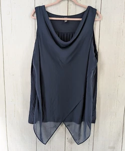 Alfani Plus Size 2X Womens Navy Blue Cowl Neck Sleeveless Casual Tank Top - Picture 1 of 7