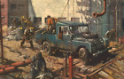 VIntage Postcard-workers working out of 107 Wheelbase Land-Rover
