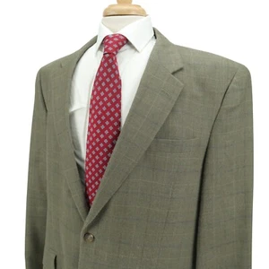 Jos A Bank Earthy Green Textured Silk Wool Check Blazer Sport Coat Jacket 46L - Picture 1 of 16