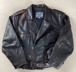 Vintage Leather Biker Jacket Motorcycle Jacket Black EU Size 52 48” - Picture 1 of 21
