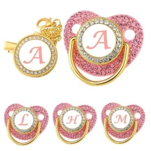 Luxury Zircon Baby Pacifier Clip Pink Letter Newborn Personalized Pacifiers Hold - Picture 1 of 44