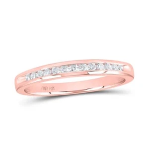 14K Rose Gold Round Diamond Single Row Wedding Band Anniversary Ring 1/6 CT - Picture 1 of 1
