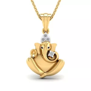 14K Yellow Gold Plated Round Diamond Ganesh/Ganesha/Ganpati Hindu Pendant New - Picture 1 of 14