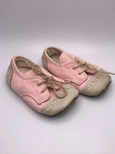 Vintage 80s Ajalor Baby Toddler Girl Pink Handmade Canvas Leather Shoes Pink - Picture 1 of 12