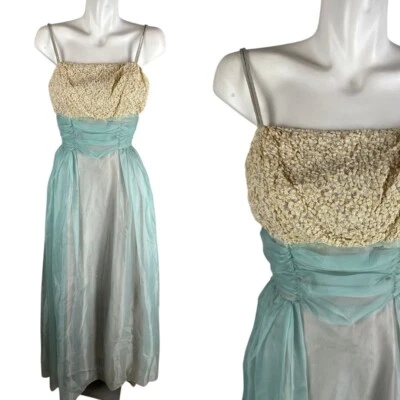 Vtg 60s Pastel Blue Lace Chiffon Prom Party Dress Gown Womens Size XS Fairycore - Image 1 of 4