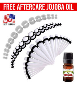 50PC Gauges Kit Ear Stretch Aftercare Jojoba Oil Wax 14G-12MM White Tunnel Plug