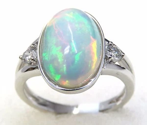 #14508 4.17ct Natural Ethiopian Opal Diamond Ring in Solid 14K White Gold Sz7 - Picture 1 of 5