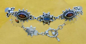 REISENACHLASS GRANAT & MONDSTEIN STERLINGSILBER GLIEDERARMBAND, 7,5" LANG - Bild 1 von 5